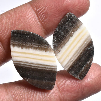 Brown Zebra Calcite Pair – Fancy-Oval Cabochon for Earring Making