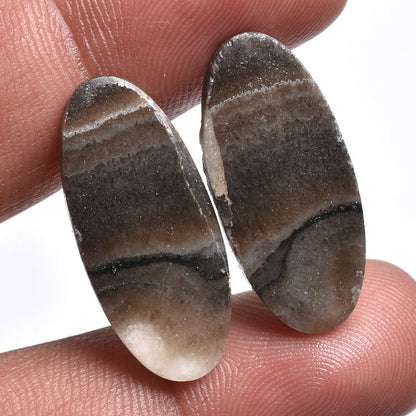 Brown Zebra Calcite Pair – Fancy-Oval Cabochon for Earring Making