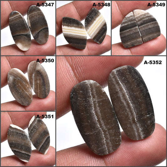 Brown Zebra Calcite Pair – Fancy-Oval Cabochon for Earring Making