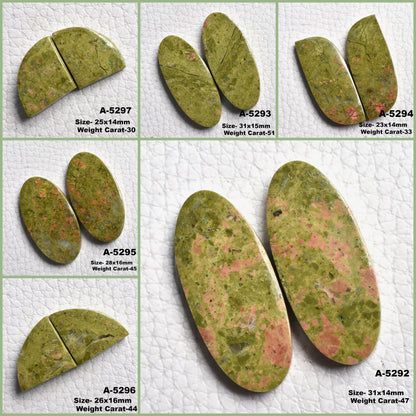 Unakite Gemstone Pair - Mixed Shape Cabochon Pair, Green Matched Stones