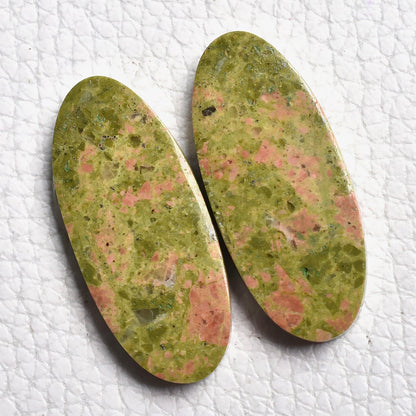 Unakite Gemstone Pair - Mixed Shape Cabochon Pair, Green Matched Stones