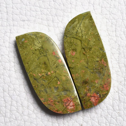 Unakite Gemstone Pair - Mixed Shape Cabochon Pair, Green Matched Stones