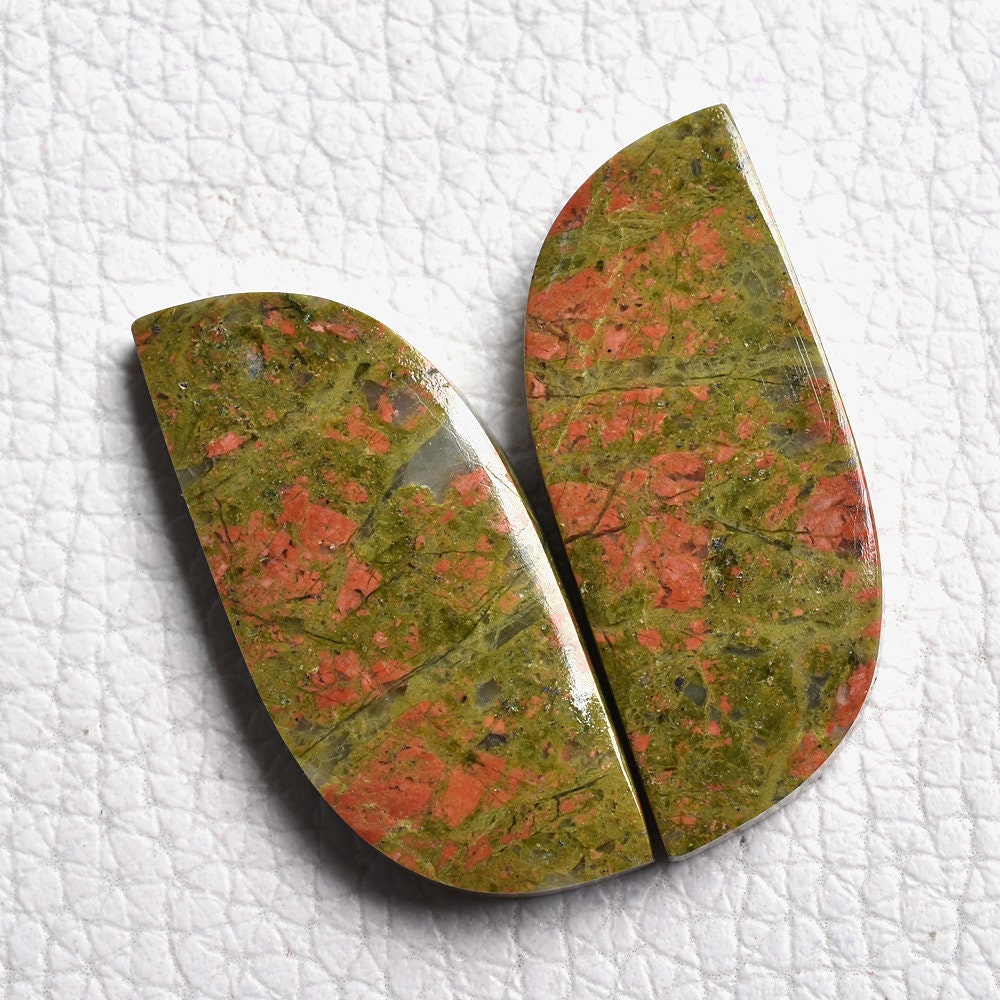 Green Unakite Gemstone Pair – Mix Shape Cabochon, Matched Earring Pair