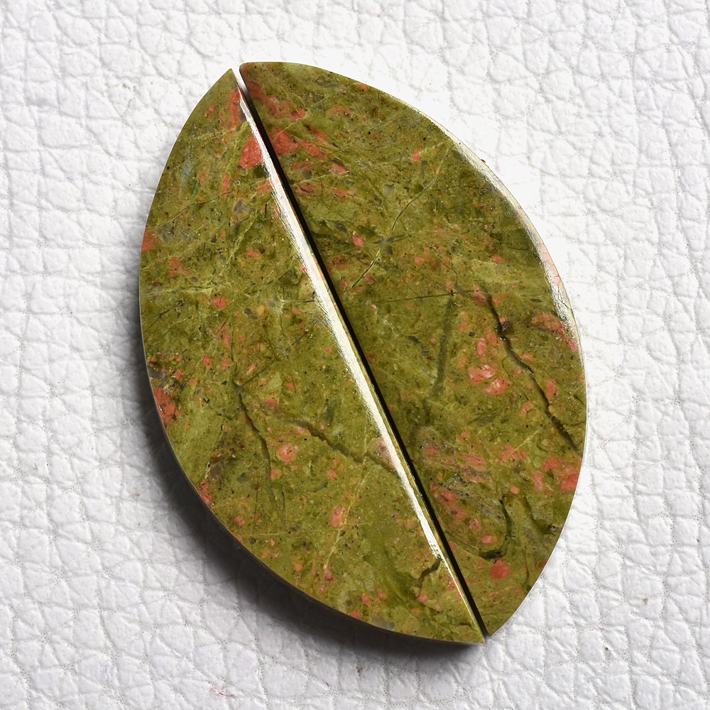 Green Unakite Gemstone Pair – Mix Shape Cabochon, Matched Earring Pair