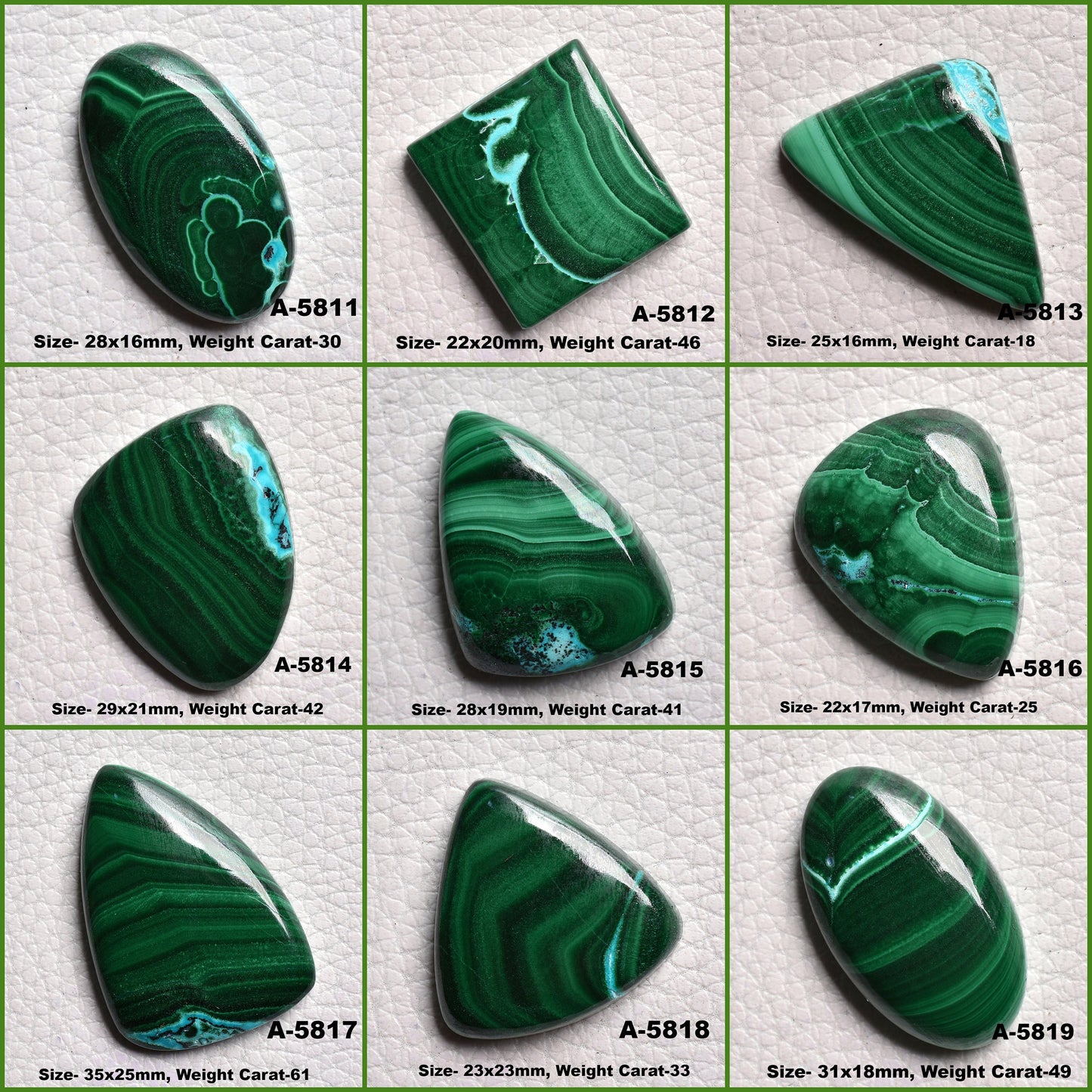 High-Quality Malachite Cabochon - Vibrant Green Gemstone for Designer Jewelry