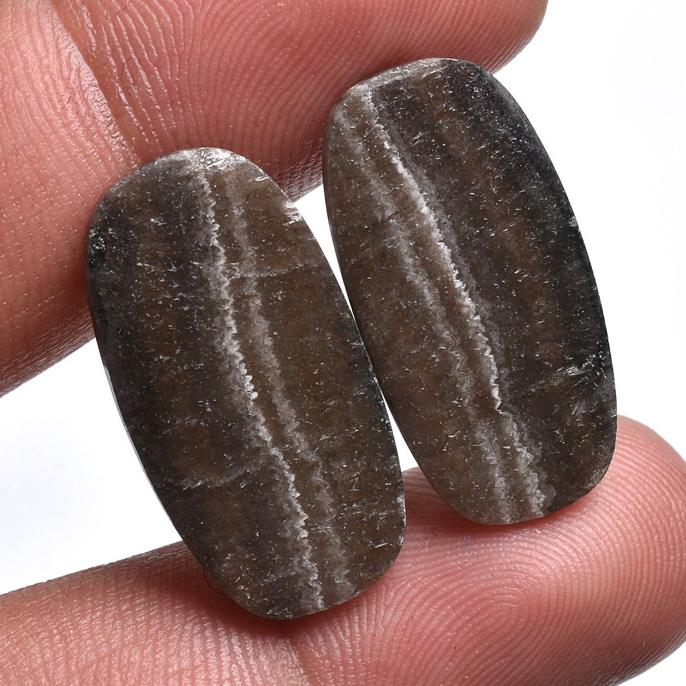 Brown Zebra Calcite Pair – Fancy-Oval Cabochon for Earring Making