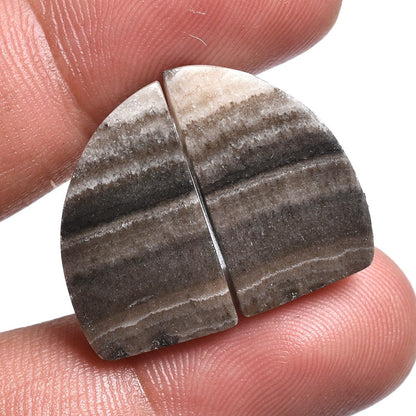 Brown Zebra Calcite Pair – Fancy-Oval Cabochon for Earring Making