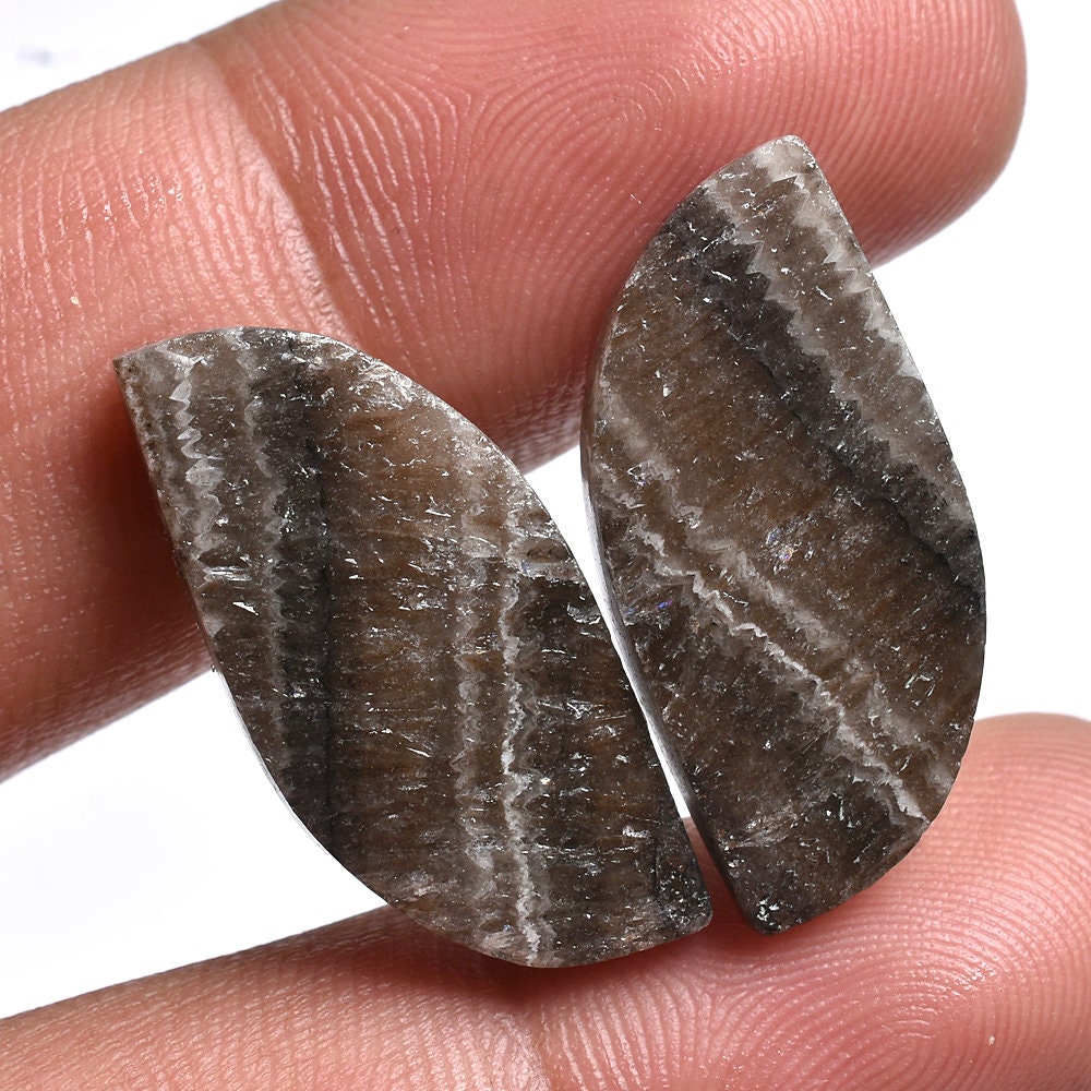 Natural Zebra Calcite Pair Cabochon - Gemstone Pair