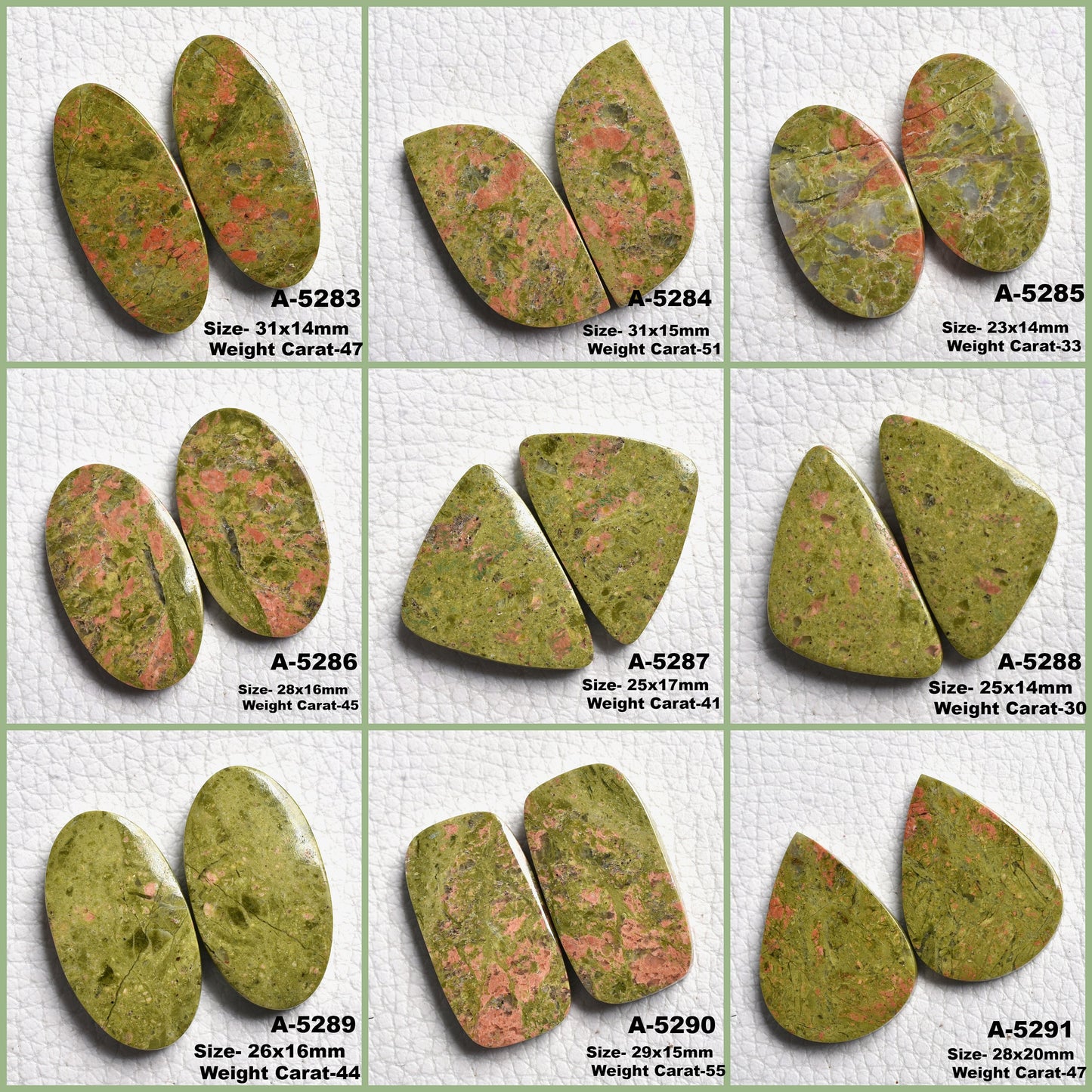 Natural Unakite Gemstone Pair - Mix Shape Loose Cabochon Pair for Earrings