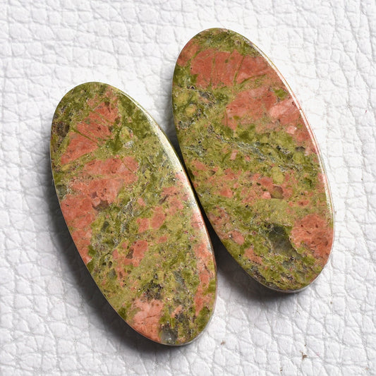 Green Unakite Gemstone Pair – Mix Shape Cabochon, Matched Earring Pair