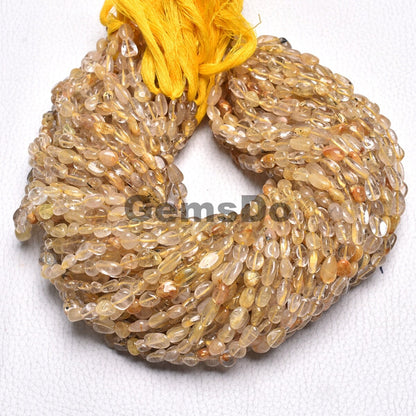 Golden Rutile Nugget Beads 12'' Strand, Natural Gemstone Tumble Beads Size-4x5.5x9mm