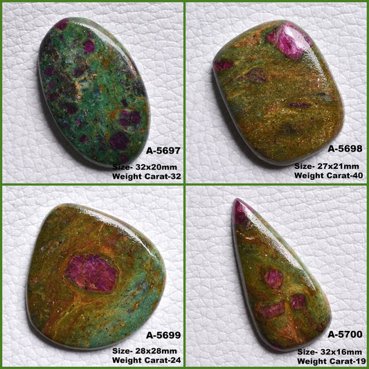 Natural Ruby Green Fuchsite Cabochon – Smooth Oval & Heart-Shaped Gemstones