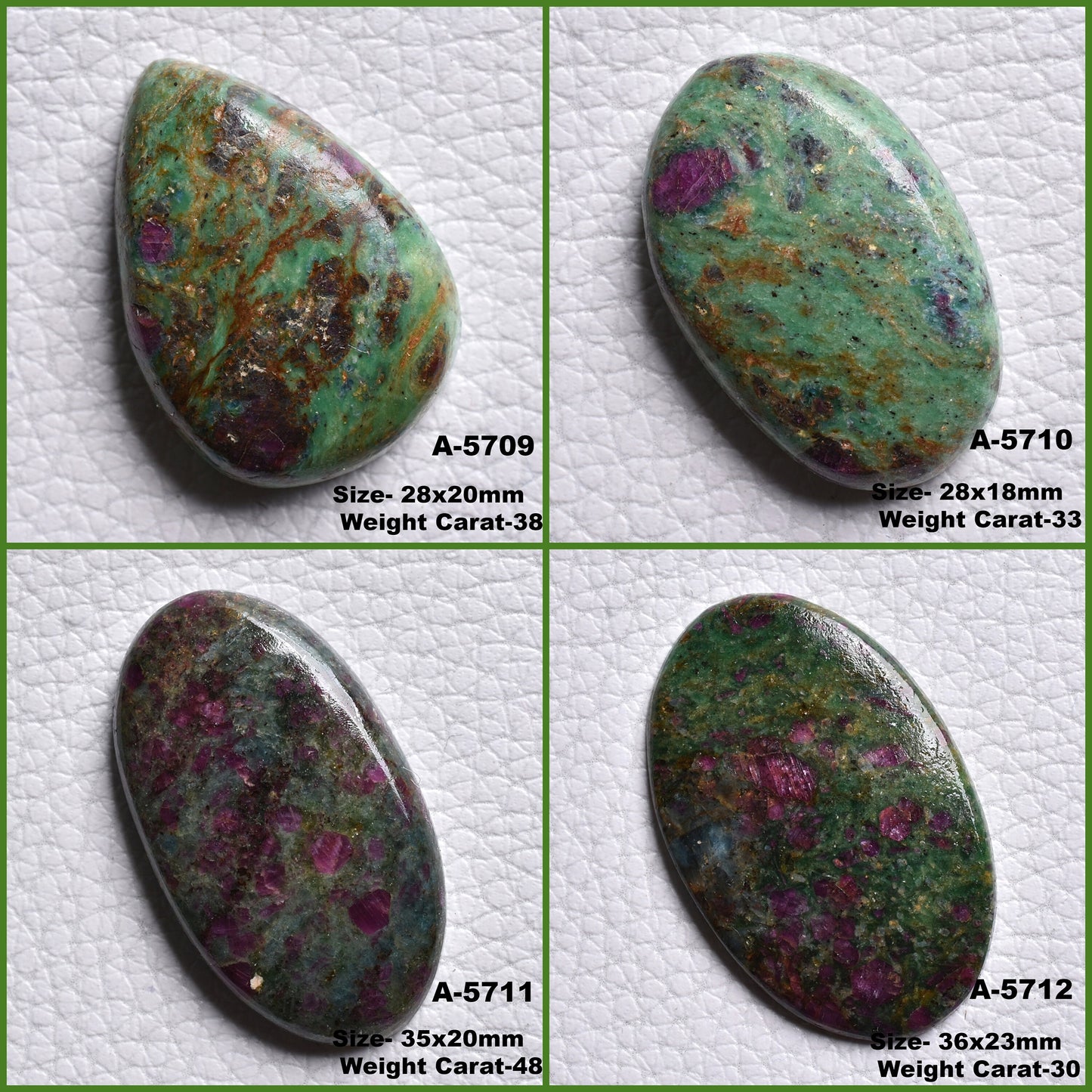 Green Pink Ruby Fuchsite Loose Gemstone – Smooth, Flatback Oval & Pear-Shaped Crystal