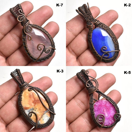 Handcrafted Gemstone Wire Wrapped Pendants - Copper Wire Wrapped Wholesale Jewelry