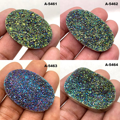 Titanium Druzy Cabochon – Multi-Shine Oval Coated Druzy Loose Crystal Gemstone