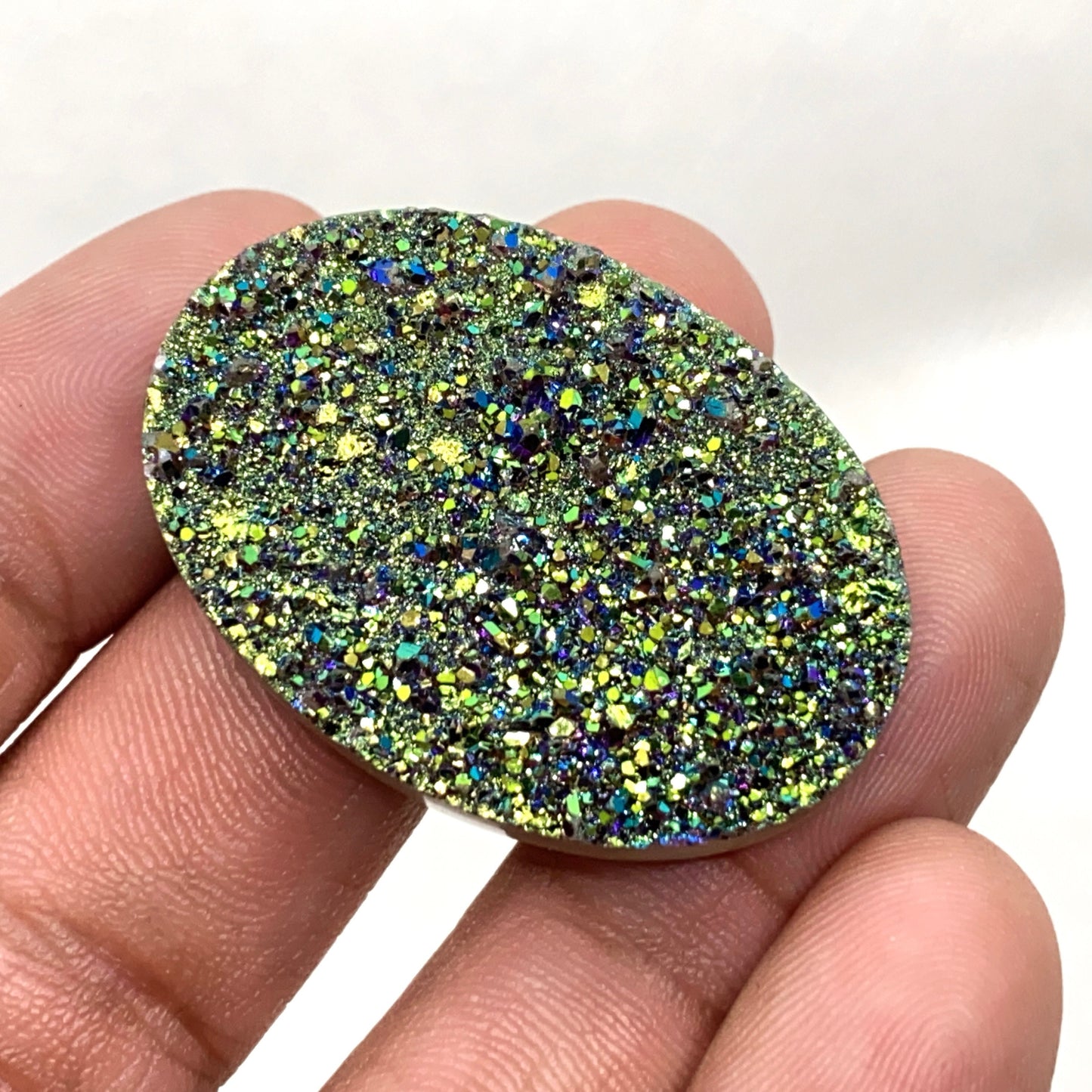 Titanium Druzy Cabochon – Multi-Shine Oval Coated Druzy Loose Crystal Gemstone