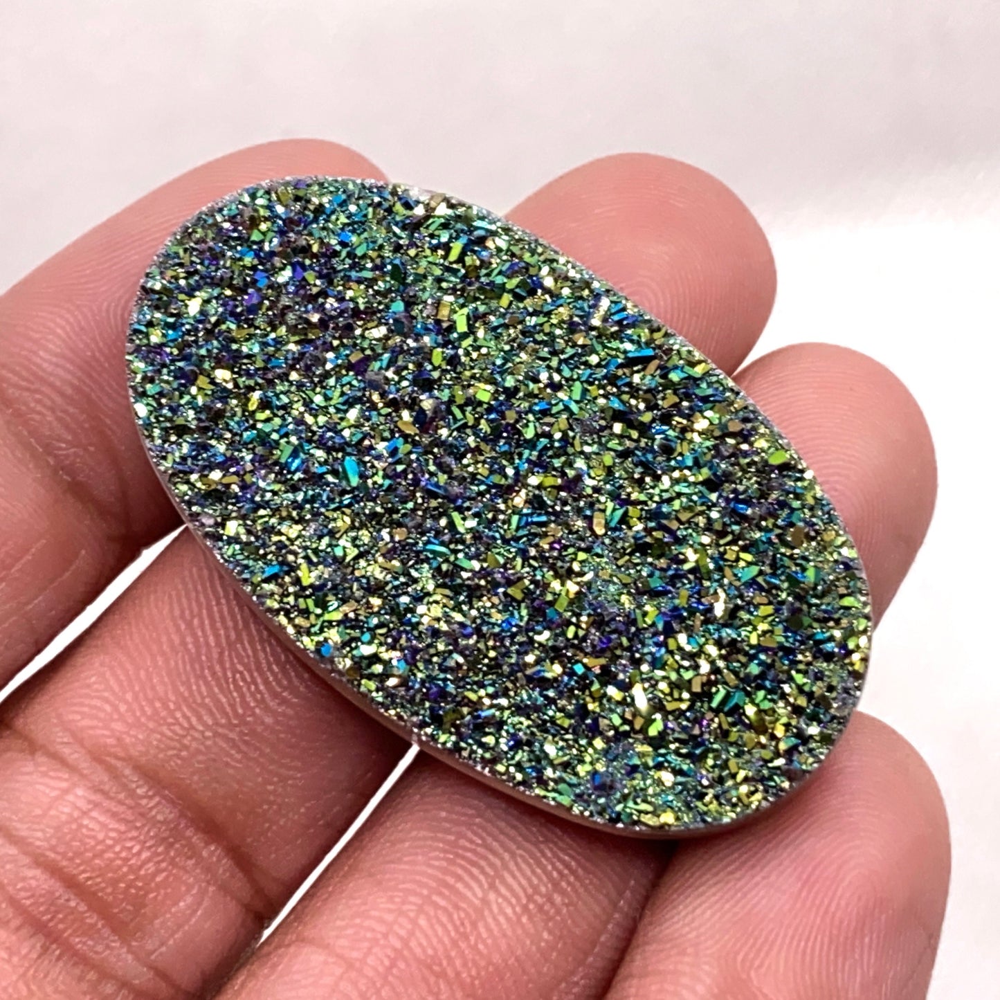 Titanium Druzy Cabochon – Multi-Shine Oval Coated Druzy Loose Crystal Gemstone