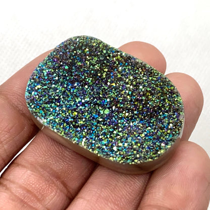 Titanium Druzy Cabochon – Multi-Shine Oval Coated Druzy Loose Crystal Gemstone