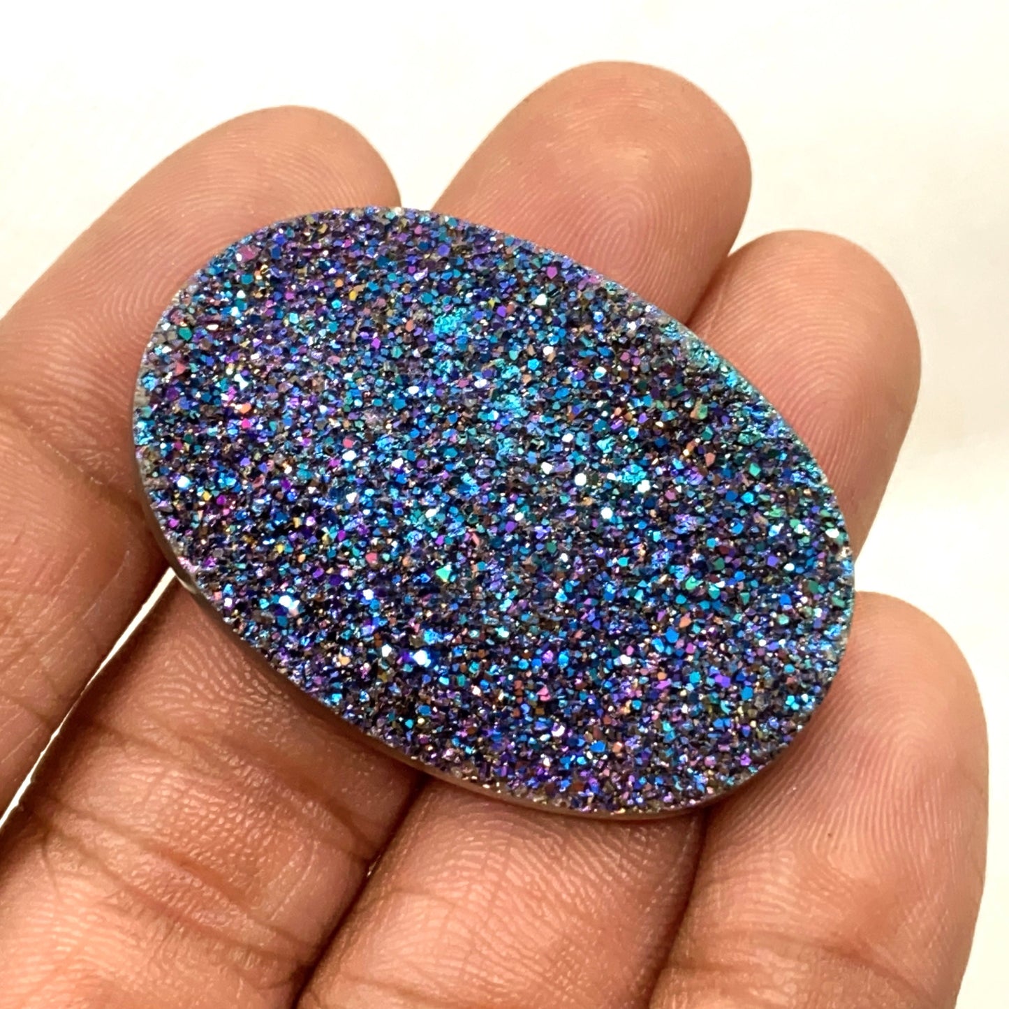 Titanium Druzy Cabochon – Multi-Shine Oval Coated Druzy Loose Crystal Gemstone