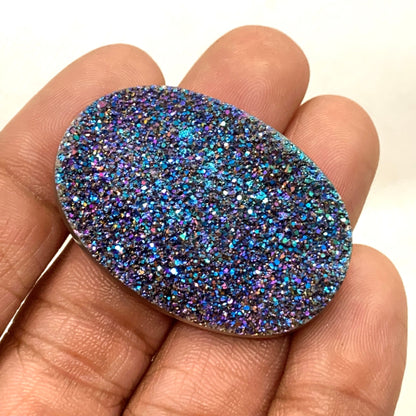 Titanium Druzy Cabochon – Multi-Shine Oval Coated Druzy Loose Crystal Gemstone