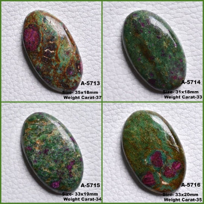 Natural Ruby Green Fuchsite Cabochon – Smooth Oval & Heart-Shaped Gemstones