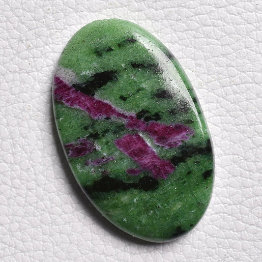 Green Ruby Zoisite Cabochon - Plain Oval Shape Flat Back Polished Gemstone for Jewelry