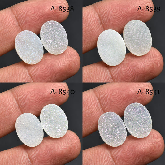 Sparkling White Titanium Druzy Matching Pair - Gemstone Cabochons for Earrings