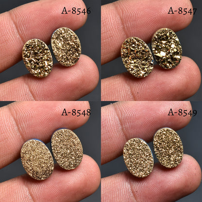 Golden Titanium Druzy Gemstone Pair - Mix Shape Geode Titanium Loose Pair