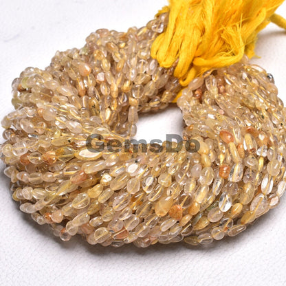 Golden Rutile Nugget Beads 12'' Strand, Natural Gemstone Tumble Beads Size-4x5.5x9mm