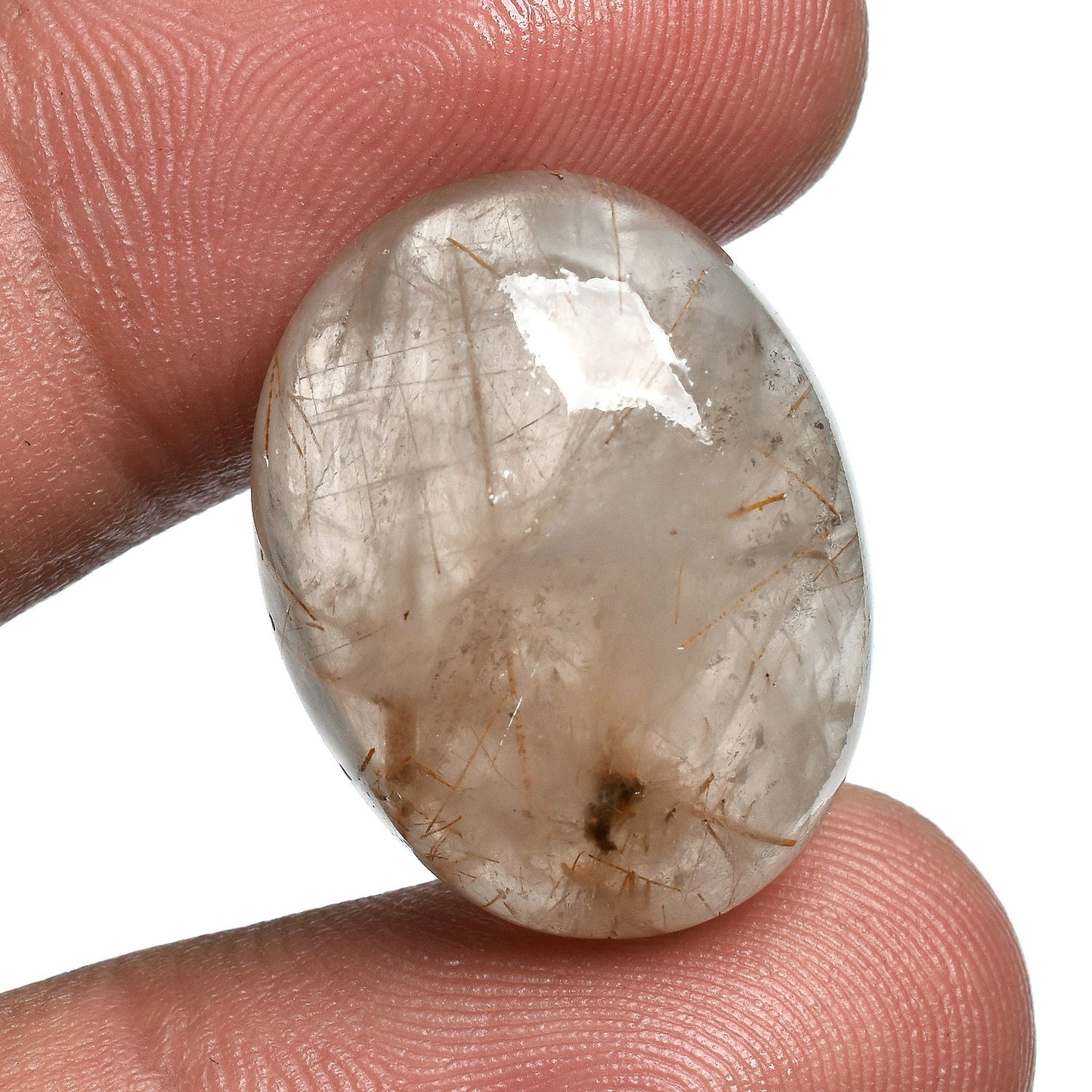 Golden Rutile Quartz Cabochon – Rare Oval Gemstone with Flat Back for Jewelry Making