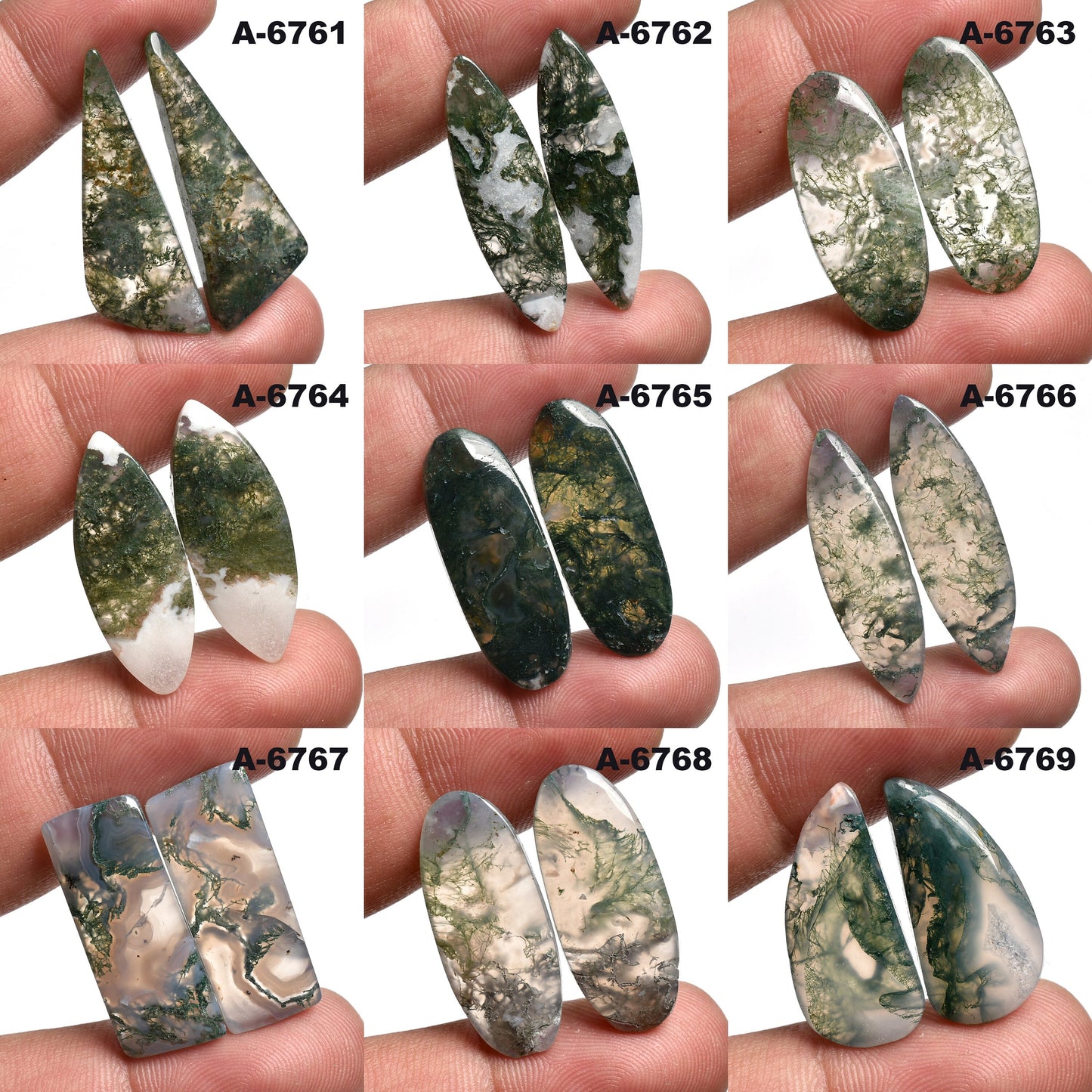 Green Moss Agate Cabochon Pair - Natural Gemstones at Wholesale Prices