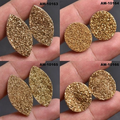 Stunning Titanium Golden Druzy Pair – Mixed Shape Gemstone, Wholesale Druzy Pair