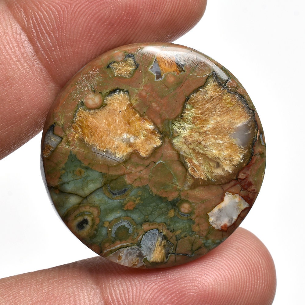 Round Green Jasper Cabochon, Natural Jasper Crystal