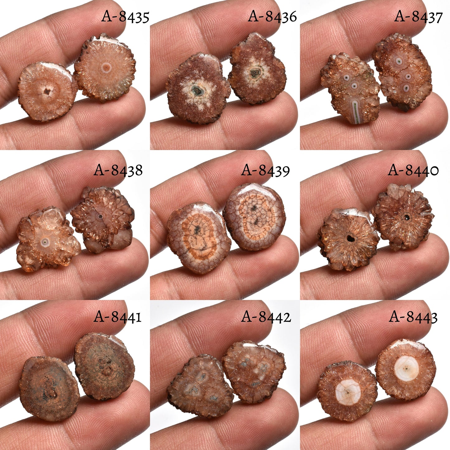 Solar Quartz Earring Pair – Round Shape Brown Stalactite Slice Cabochon Pairs