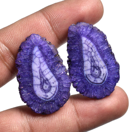 Designer Solar Quartz Earring Pair – Colorful Solar Agate Gemstone Stalactite Slice Fancy Pair