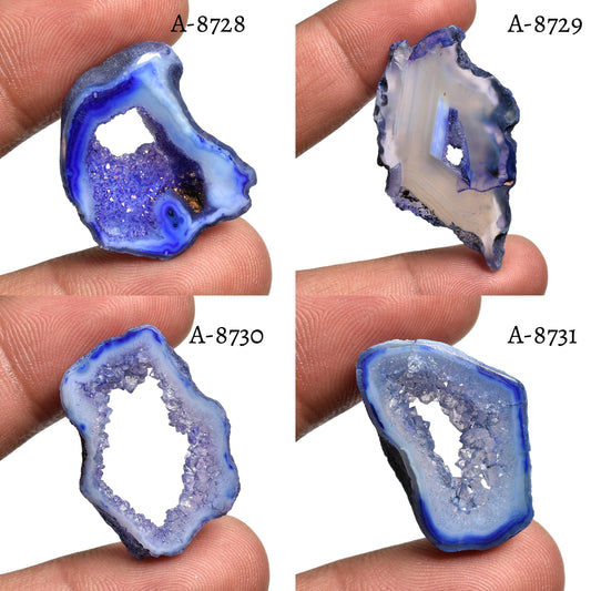 Blue Geode Druzy Agate Slice - Polished Window Druzy Agate Slabs for Jewelry Making