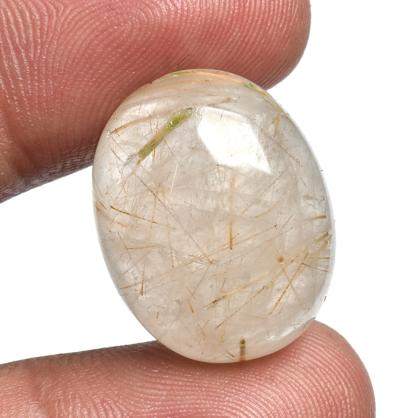 Golden Rutile Quartz Cabochon – Rare Oval Gemstone with Flat Back for Jewelry Making