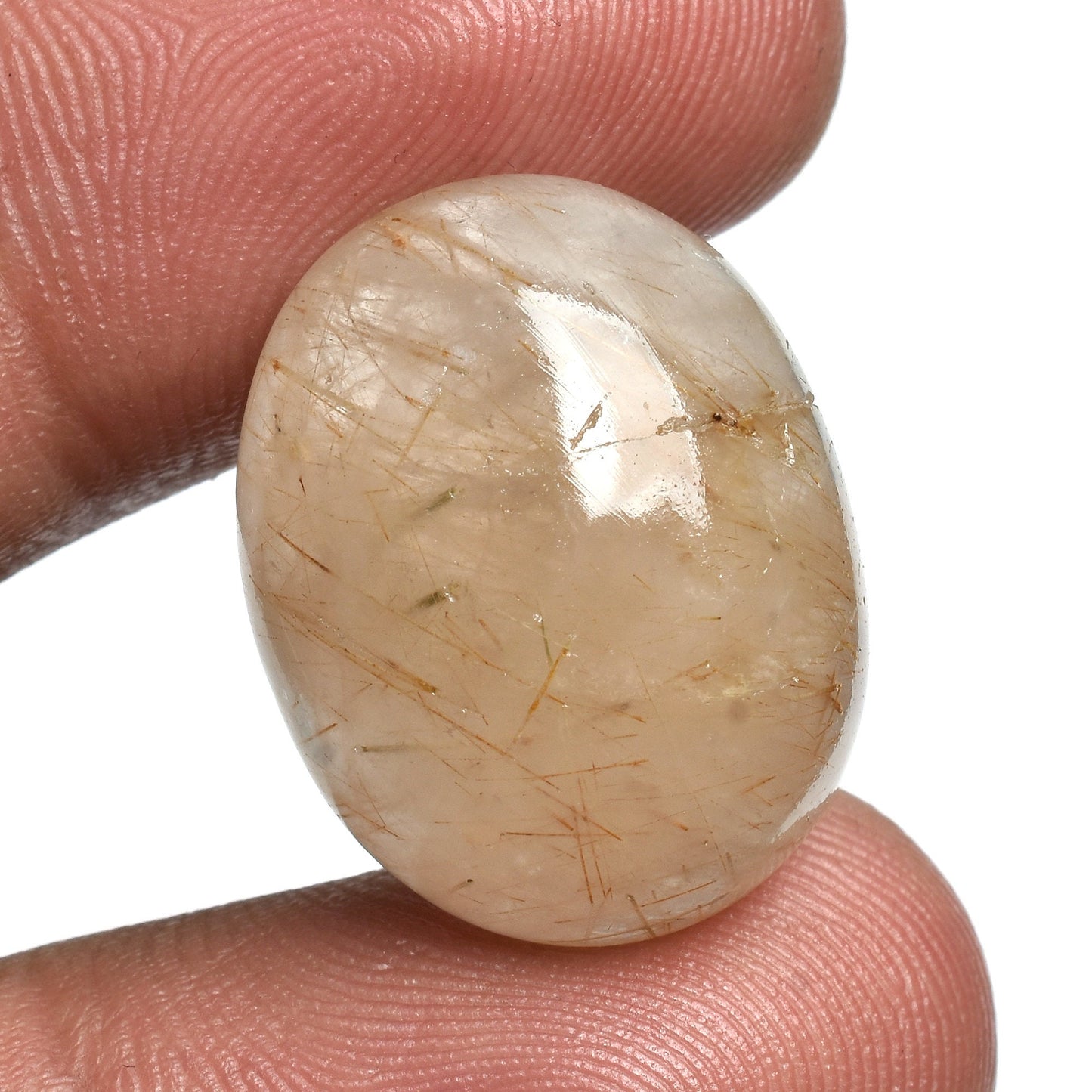 Golden Rutile Quartz Cabochon – Rare Oval Gemstone with Flat Back for Jewelry Making