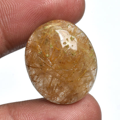 Golden Rutile Quartz Cabochon – Rare Oval Gemstone with Flat Back for Jewelry Making