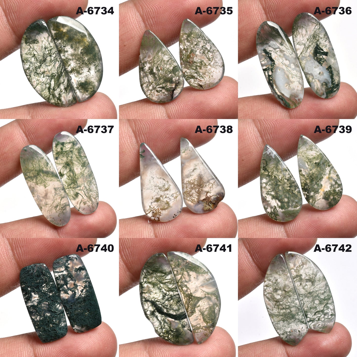 Attractive Moss Agate Pair Cabochon - Green Gemstone