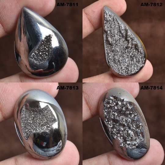 Silver Titanium Druzy Gemstone – Pear & Oval Shape Loose Agate Crystal