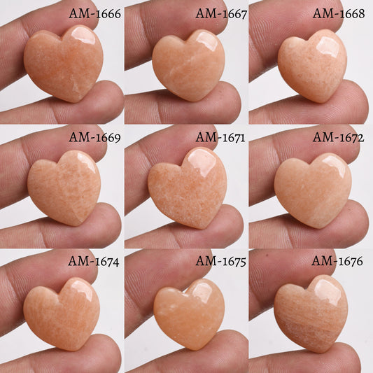 Unique Heart Amazonite Cabochons for Pendant - Peach Gemstone, Smooth Loose Stone