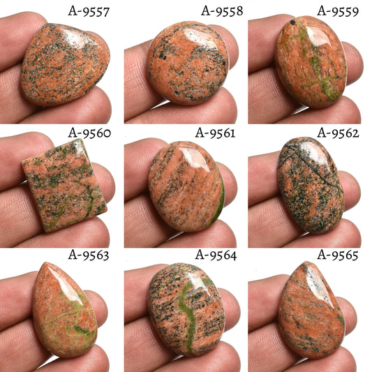 Natural Unakite Gemstone Cabochons - Mixed Shape Designer Stones for Jewelry