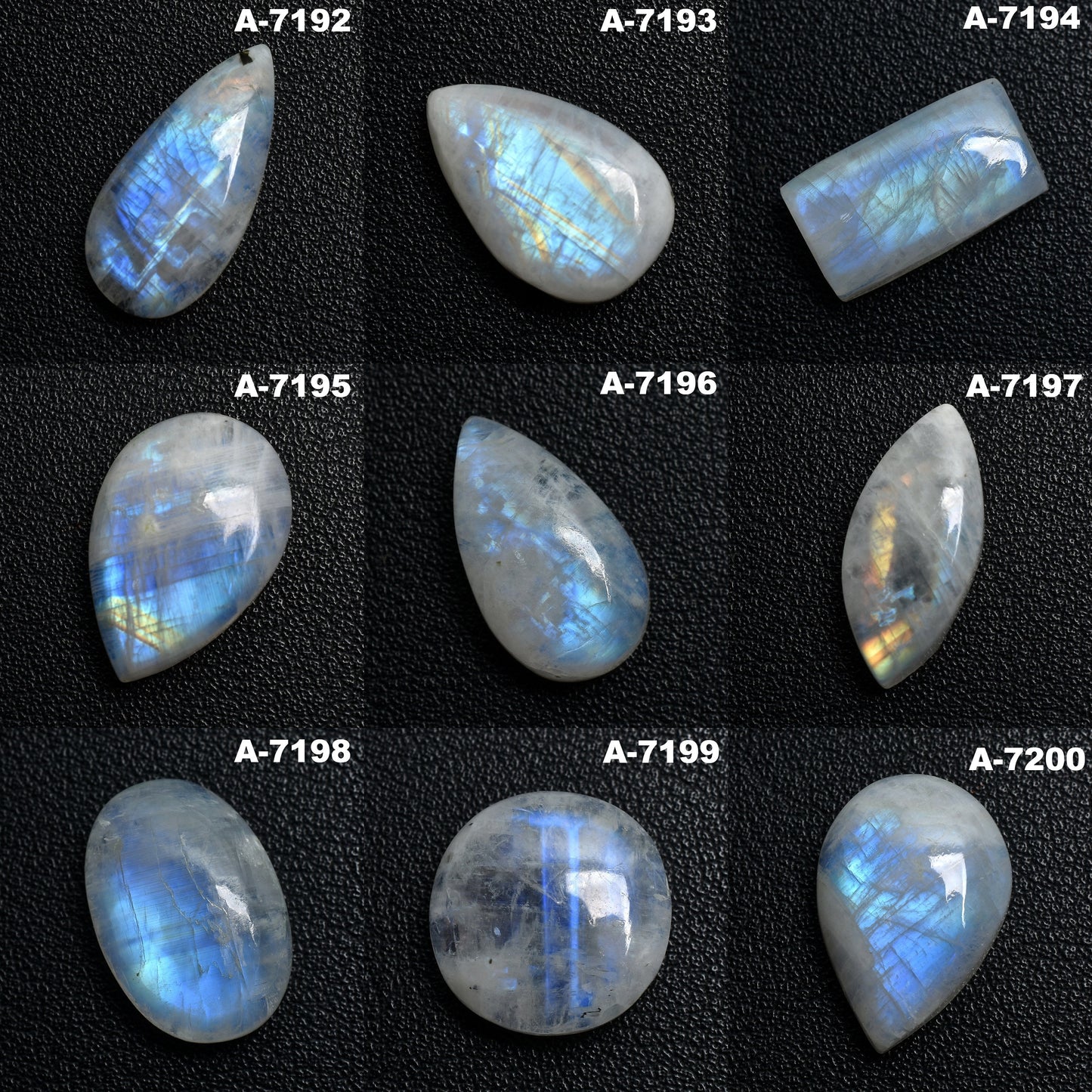 Original Rainbow Moonstone Gemstone - Blue Flash Cabochons in Mix Shapes