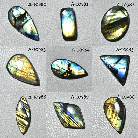 Labradorite Cabochon - Unique Multi-Fire Blue Healing Crystal, Mixed Shape Gemstone Collection