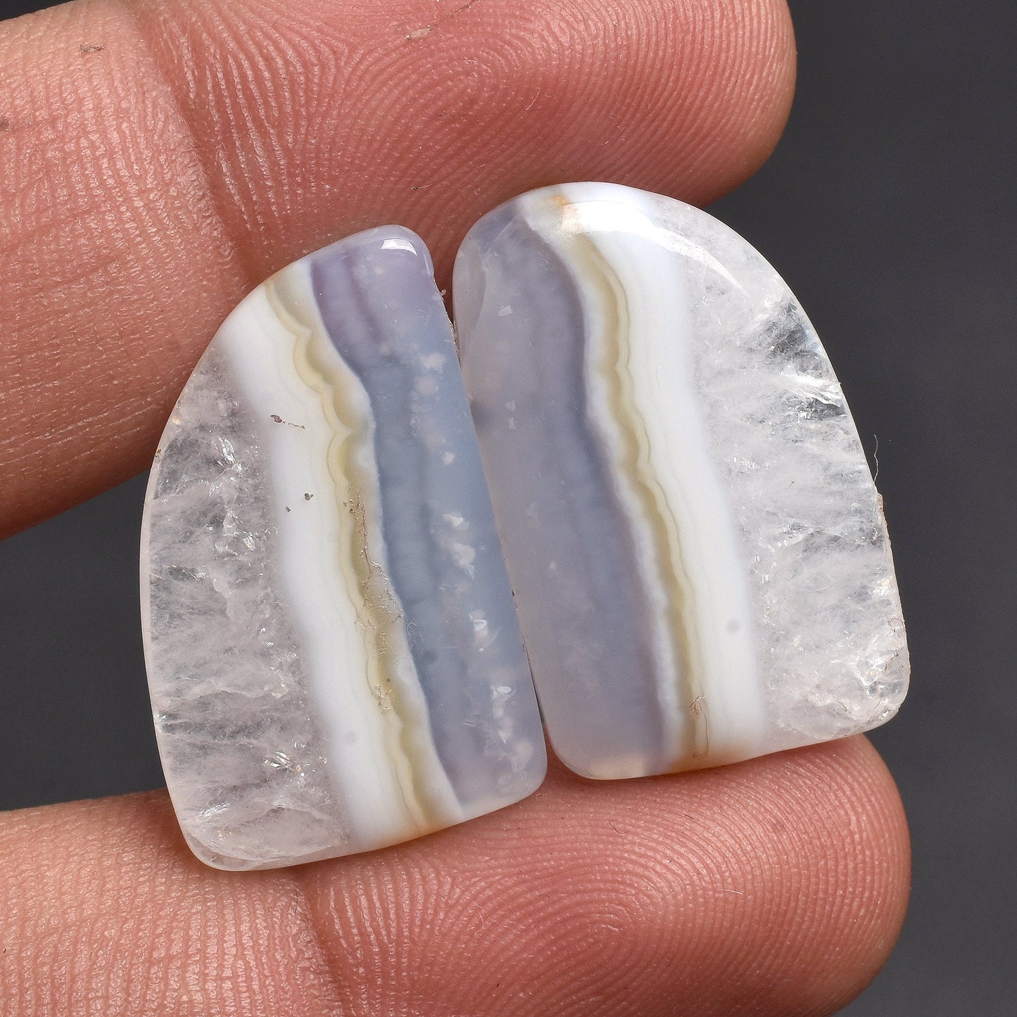 Blue Lace Agate Cabochon Pair - Semi-Precious Matched Earrings