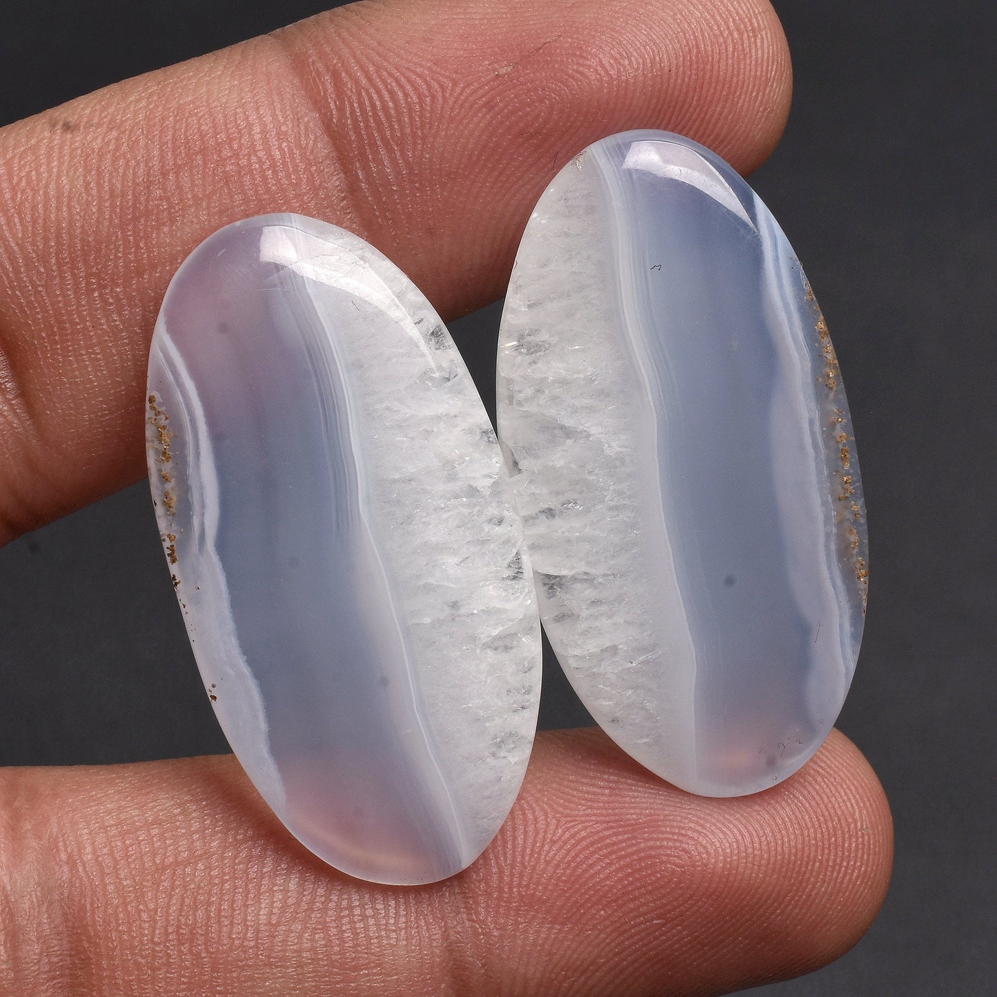 Blue Lace Agate Cabochon Pair - Semi-Precious Matched Earrings