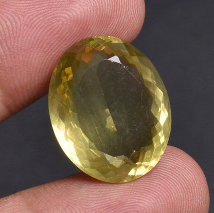 Natural Lemon Quartz Cabochon - Oval Shape Faceted Yellow Topaz Stone