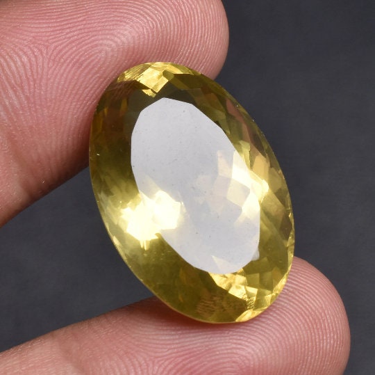 Natural Lemon Quartz Cabochon - Oval Shape Faceted Yellow Topaz Stone