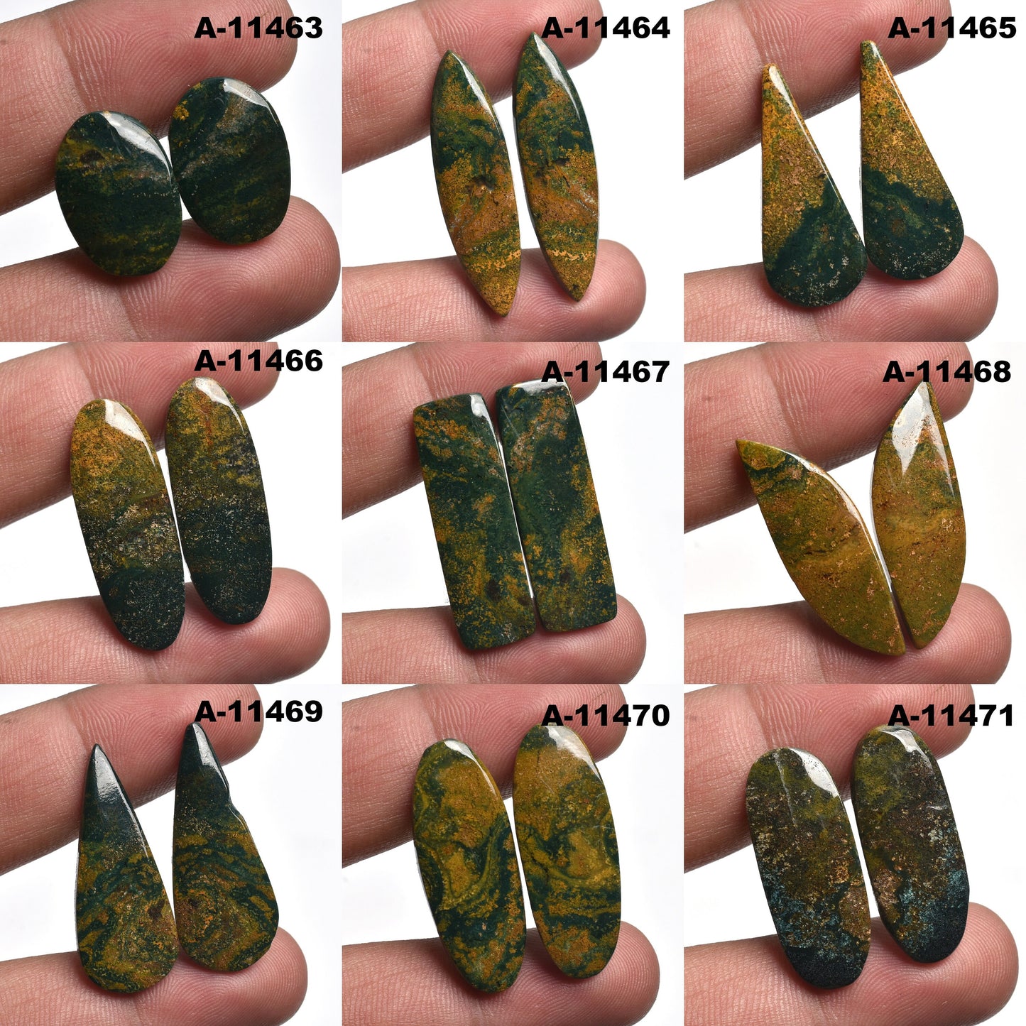 Green Bloodstone Cabochon Pair - Mix Shape Bloodstone Matching for Earrings